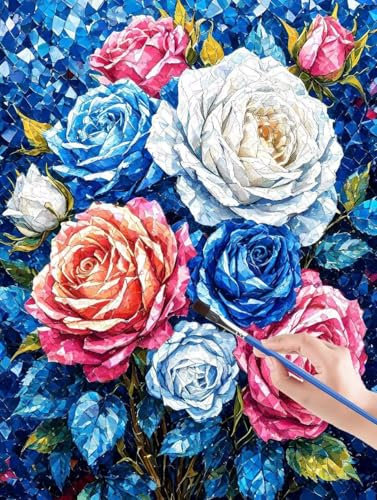 Flower Malen Nach Zahlen Erwachsene, DIY Malen Nach Zahlen Kinder Handgemalt Ölgemälde Kit für Anfänger und Erwachsene Mit Pinseln und Acrylfarbe für Home Decor, Ohne Rahmen 40 x 50 cm Anlage 71-9