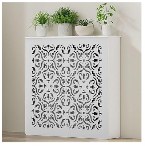 Qulamrdk Radiator Cover Modern Decorative Cabinet Modern White Painted MDF Cabinet Slats Grill Wood Top Shelf Suitable for Living Room Corridor Office White(50x60x20cm)