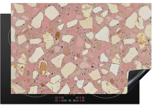 KitchenYeah© Protezione Piano Cottura Tappetino per Induzione 80x52 cm Cucina Proteggi Coprifornello Antiscivolo Rosa - Decorazione - Pietre - Terrazzo