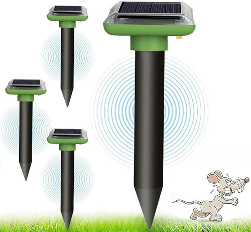 HENESE Repellente per Talpe a Solare 4Pack,Repellente ad Ultrasuoni per Giardini e Prati,Sonico Spuntoni per Talpe con Cicalino,Allontana da Giardino,Anti Topi,Serpenti,arvicole e formiche