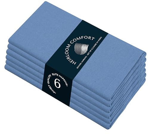HEIRLOOM COMFORT Cloth Napkins Set of 6, 100% Cotton, 43x43 cm, Soft, Washable, Durable Napkins, Perfect for Hotels, Restaurants, Lunch, Weddings, Events, Parties, Everyday Use, Sky Blue