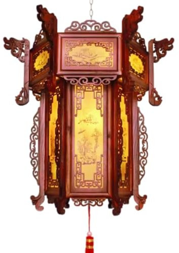 Lampada da tavolo in stile cinese vintage Lanterna orientale Lanterne Art Deco Luci antiche Lampade, Palazzo rosso, 1 pz. Lampadario in legno massello Palazzo in legno Casa da tè Cortile Balcone ester