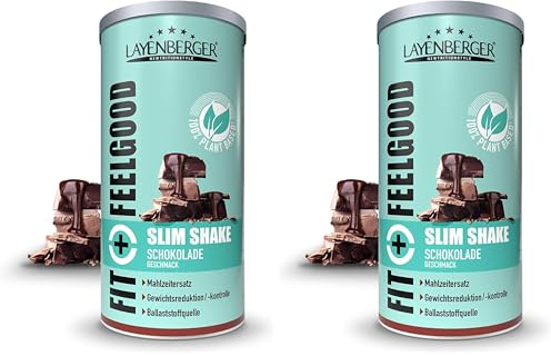 Layenberger Fit+Feelgood Slim Shake Powder vegan - Mahlzeitersatz für 12 Portionen, je 205 kcal, (1x 396 g) - Schokolade (Packung mit 2)