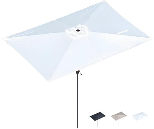 WATAOW Parasol Grande para Terraza De Jardín Rectangular De 3x2 M |con Manivela | Protección UV |Sombrilla Impermeable para Piscina, Picnic, Patio Comercial,Exterior(White)
