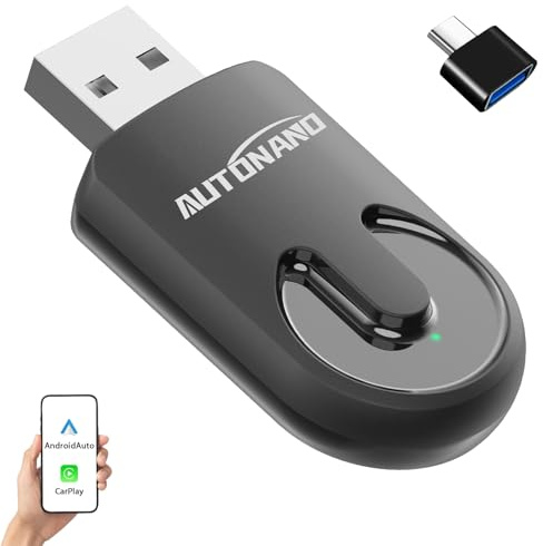 Autonano A20 Dongle CarPlay & Android Auto Inalámbrico Automático | Convierte CarPlay y Android Auto con cable en inalámbrico. Bluetooth rápido, WiFi estable en coche, USB-A/C, Plug & Play.