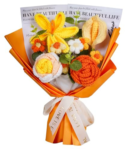 janeunique Yellow Crochet Flower Bouquet, Handmade Knitted Artificial Flowers - Gifts for Mum, Best Friend, Women - Everlasting Keepsake for Birthdays, Easter & Home Decor
