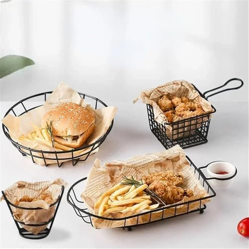 Lizhuzhuzs28 Frittierkorb Pommes-Frites-Korb, Snack-Tablett, Hähnchen-Chips-Aufbewahrungskorb, Lebensmittel-Frittierkorb, Ölfilter, Geschirrbehälter Friteusenkorb(Rectangle)