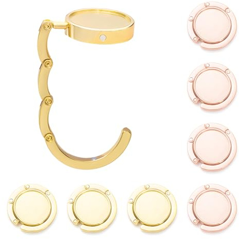8 Pack Handbag Hooks for Tables – Foldable Bag Hook Holder – Portable Zinc Alloy Table Hook for Handbags Purses – Gold & Rose Gold