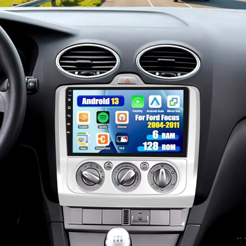 6+128G/8-Core Android 13 Car Stereo for Ford Focus Exi MT 2 3 MK2/MK3 2004-2011 with Wireless CarPlay Android Auto, 9'' Touchscreen with WiFi GPS Mirror Link Bluetooth FM RDS DSP EQ SWC Backup Camera