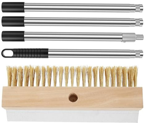 Pizza Stone Cleaner - Brass Bristles Pizza Brush | Heat-Resistant Barbecue Grill Clean Tool | Grill Cleaning Brush 58.66 Inches | Commercial Cooking Supply With Scraper For Barbecue Women Men