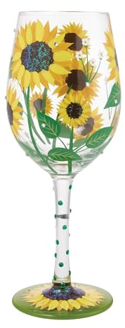 Enesco Lolita - Copa de vino artesanal pintada a mano con girasoles, 15 onzas, multicolor