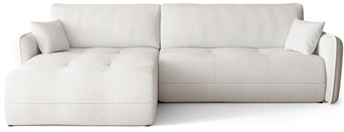 BROMARKT Ecksofa mit Schlaffunktion Couch mit Bettkasten Wohnzimmer Möbel Freistehend Wellenfedern Schlafsofa Sofa Boucle Wohnlandschaft L Form 3 Sitzer 263x150x85 cm Weiß
