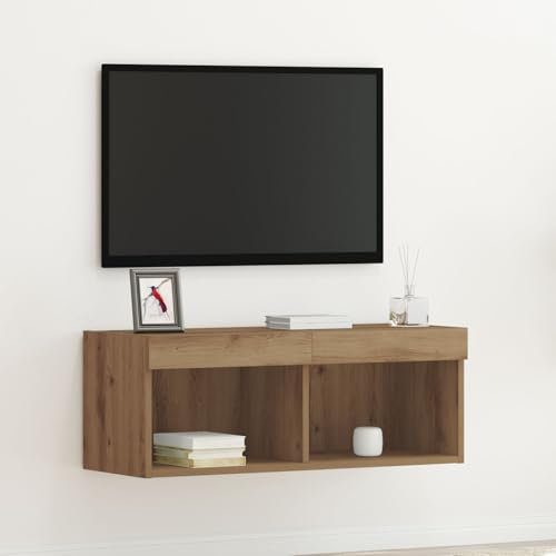 Homgoday Mobile TV con luci LED Rovere Artigianale 80x30x30 cm, Mobile Porta TV Mobiletto Basso per TV per Tavolino da Salotto Industriale Supporto TV Soggiorno