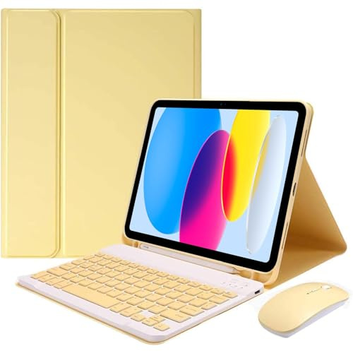 EHLCYS Funda con Teclado para iPad (A16) 11ª Generación 11 Pulgadas (2025)/iPad 10ª Generación 10,9 Pulgadas, Español Ñ Teclado Desmontable, Funda Ultrafina con Soporte para Lápiz Y Ratón,Amarillo
