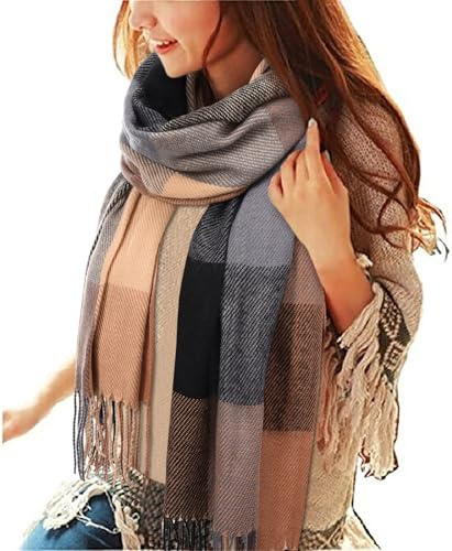 Tuopuda Damen Schal Kariert Pashmina XXL Stolen übergroßer Herbstschal Winterschal Karo Tartan Schultertuch Plaid Deckenschal Modeschal Weicher Warmer Oversized Fransen Poncho
