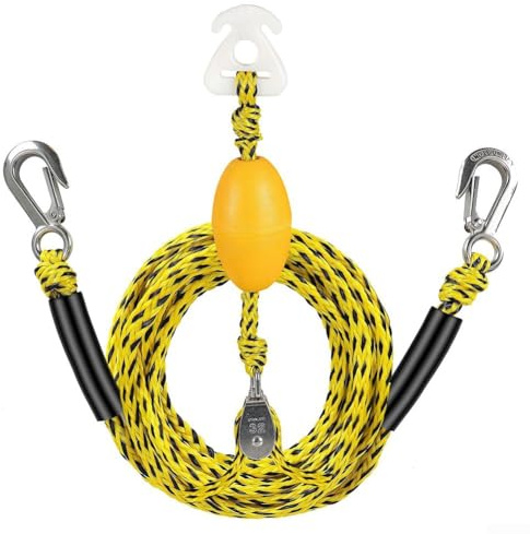 Efficiente fune da traino per barche da 5,4 m, per sci nautico e tubi, con ganci in acciaio resistente (giallo nero)
