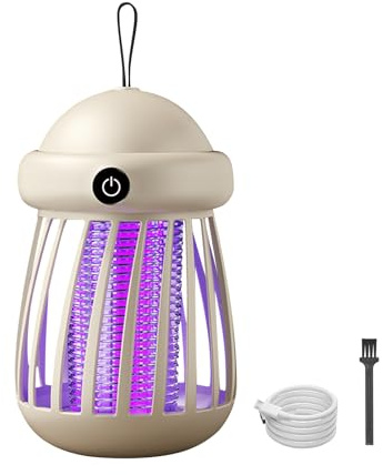Insektenvernichter Elektrisch, Mückenfalle Mückenlampe Akku, Fliegenfalle Elektrisch USB, UV Mückenabwehr, Mosquito Killer Insektenlampe für Garten Innen und Aussen (Beige)