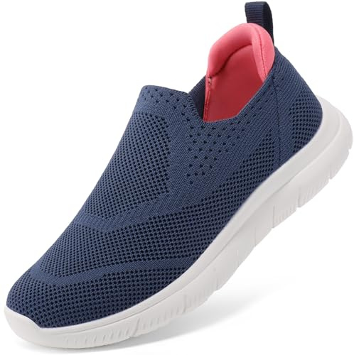 HKR Basket San Lacet Femme Chaussures de Respirantes Marche Mode et Sport Travail Tennis Confortable Chic Femme Ultra LéGèRe Fitness Campus Slip on Enfiler Sneakers Mer de Beringue 42