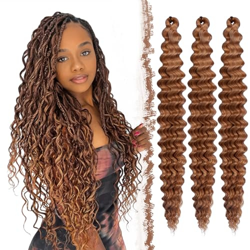 FESHFEN Extensions Tresses Crochet Deep Twist Océan Synthétique Auburn #30 | Mèches Bouclées pour Tresses Africaine, Ondulée Naturelle, Installation Facile, Sans Nœuds, Bohemian Braids pour Femmes