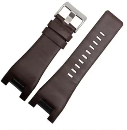 NASUNJIA Mode Klockarmband I Äkta Läder Svart Mörkbrun Lychee-mönster Klockarmband Ersättningsarmband Klocktillbehör 32 Mm(BrownB Silver Buckle)