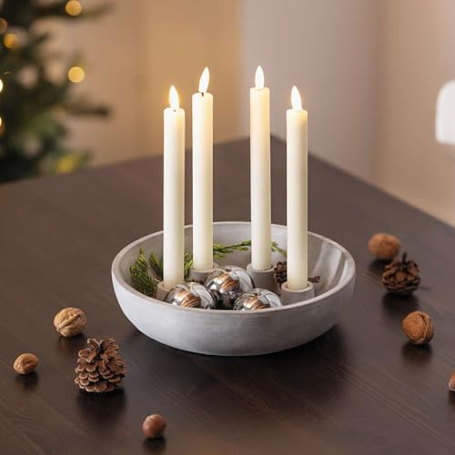 FRANK FLECHTWAREN Stabkerzenhalter Schale, Zement Maße: Ø 26 x 7 cm, passend für Kerzen max. Ø 2,4 cm, ohne Kerzen, originelle Deko, als auch Geschenk, optischer Blickfang