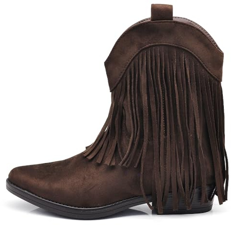 IF Texani Cowboy Western Scarpe da Donna Stivali Stivaletti Frange Camperos Etnici ML523 Rrown N.38