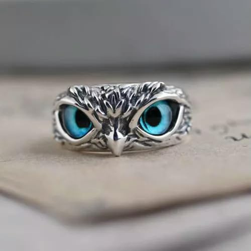 925 Silber Dämonenauge Eule Ring Damen & Herren Party Band Punk Schmuck Größe 6-11-02#-Offen