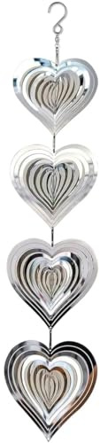 Moruska Metal Wind Spinners Garden Ornaments Outdoor Hanging Windmill, Stainless Steel 3D Love Heart Metal Wind Sculptures Decor for Garden Yard Balcony Home Hanging Decorations