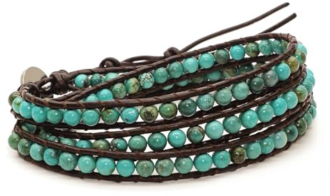 BLUEYES COLLECTION 3 Wrap Genuine Leather Bracelet Gemstone Bead