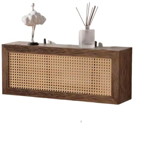 Rattan WiFi Router Storage Cabinet Cable Modems And Networking Equipment - Wooden WiFi Router Box Stylish Design With Ventilation & Cord Management(50 * 13 * 20cm)