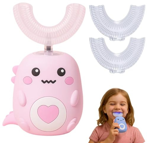 Brosse à Dent Électrique Enfant,Loulou Smile Brosse a Dent, Brosse à Dents à Ultrasons à 360º pour Enfants,Brosses à Dents Électrique avec 2 Têtes de Brosses Silicone en Forme de U (Rose,6-12)