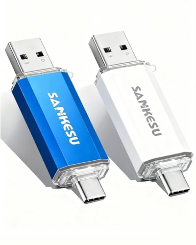 2 Pack 128GB USB C Flash Drive, Jump Drive USB-A & Type-C OTG Memory Stick, Dual Thumb Drive for PC/Laptop/Type C Cell Phone and Tablet (Silver/Blue)