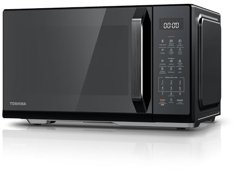 Toshiba Black Mirror Microwave 900w 23L Microwave Oven with Digital Display, Solo, Auto Defrost, One-Touch Express Cook with 11 Power Levels, 7 Auto Menus, Perfect for 10'' Pizza, MW3-EM23PF(MB)