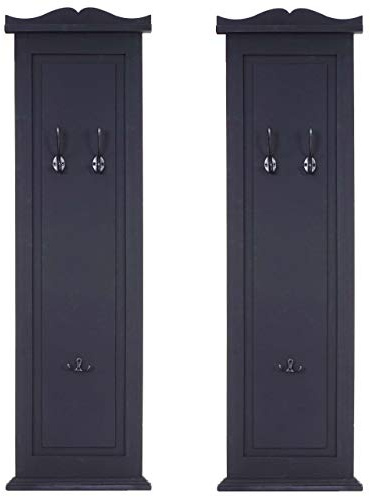 Berlinlodge 2er-Set Garderobe HxBxT 109x28x5,5cm Wandhaken Holz Dunkelgrau lackiert Wandgarderobe Garderobenpaneel