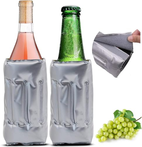 Refroidisseur de vin actif, manchon de congélation, porte-bouteille isotherme, refroidissement rapide, garde vos boissons au frais, conserve le champagne et le vin au frais (lot de 2)