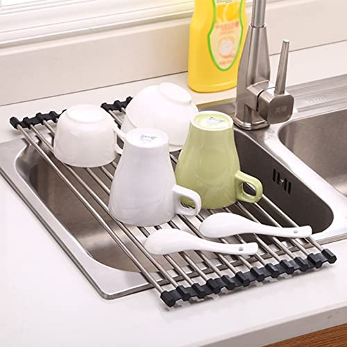 Escurreplatos enrollable para colgar sobre el fregadero, escurridor de cocina para frutas y verduras, ahorra espacio, 23 x 37-47 cm (23 x 47 cm), versátil
