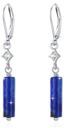 Zylindrische Ohrringe 925 Sterling Silber Lapislazuli Schwarz Onyx Türkise Tigerauge Brisur Ohrhänger Schmuck Geschenke für Damen