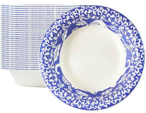 Cherypick Suppenschalen Einweg 590 ml, 50 Stück, Blumenmuster, extra dick | Auslaufsicher und mikrowellengeeignet. Ideal für Suppe, Pasta, Salat, Curry und Eintopf.