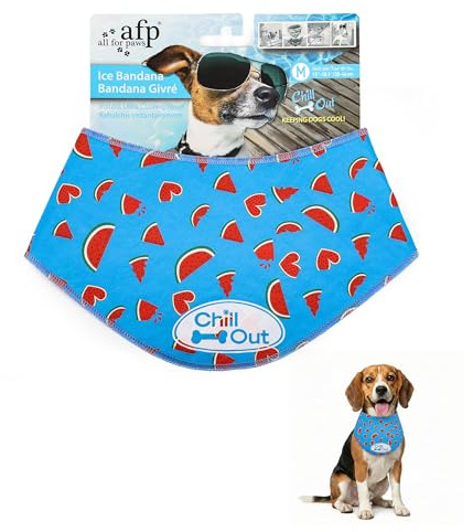 ALL FOR PAWS Watermelon Dog Cooling Bandana, Cooling Bandanas for Dogs, Dog Cooling Neck Wrap, Cooling Scarf for Dogs, Blue Ice Dog Neck Cooler for Summer, Neck Girth 38-46 cm/15-18.1 Inch(Medium)