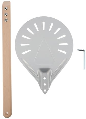 JECOMPRIS Pelle à Pizza en Alliage D’aluminium Perforée 20 Cm Manche en Bois 38 Cm, Spatule de Cuisson Légère pour Pizza, Tartes et Pains, Accessoire pour Four Domestique