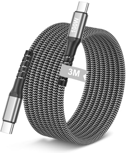 Cable USB C Carga Rapida 3M, Cable Tipo C Carga Rápida 100W Power Delivery | Cable Tipo C a tipo C Trenzado Nylon Cable Cargador para iPhone 17 16 15 Pro Max, iPad, Macbook, Samsung S25 S24 S23, Pixel