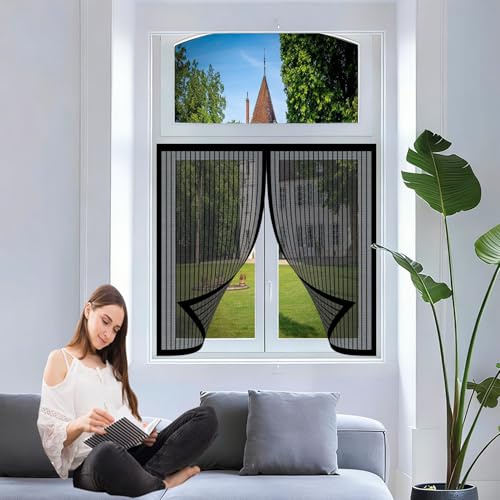 Zanzariera Porta Finestra 95 x 131 cm Chiusura Automatica Delle Zanzariera con Calamita, Ohne Bohren Magnetica per Porta Balcone per Finestra Balcone Soggiorno, Nero