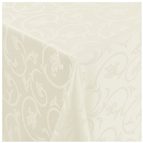Tischdecke Stoff Damast Barock Jacquard Ranken Design mit Saum rund 170 cm Creme-Champagner