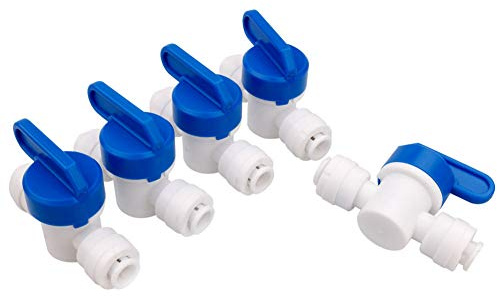 PureSec 2017 HV3838 mini White Plastic Quick Fitting Straight Inline Shut Off Ball Valve Hand Valve for tubing OD 3/8 x 3/8 Used for RO System Refrigerator ice Maker Coffee Machine (Pack of 5)
