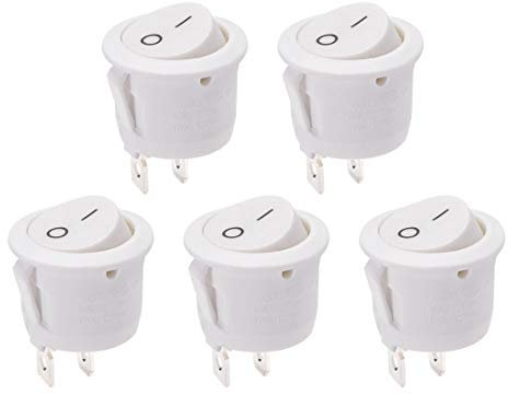 sourcing map 5 STK. Rund 2 Pol Wippschalter Kippschalter Schalter EIN/AUS AC250V/6A 125V/10A Weiß
