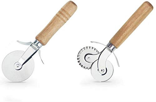 Dreamskull Pizzamesser Pizzascheider Edelstahl Pizza Schneider Messer Rad Roller Pizzarad Pizzaroller Pizza Cutter Klinge mit Holzgriff Günstig Leicht Spülmaschinenfest Klein (A+B)