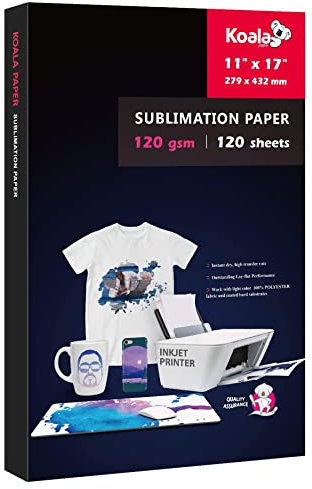Koala - Papel de sublimación de 11 x 17 pulgadas, 120 g/m², 120 hojas, se aplica para personalizar vasos, camisetas de colores claros y otros espacios en blanco de sublimación, solo compatible con