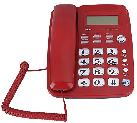 Téléphone de Bureau sans Fil, téléphone Fixe d'appel Mains Libres Fixe, téléphone d'identification de l'appelant d'affaires Domestique de Bureau, combiné de téléphone Fixe sans Fil(Rouge)