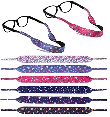 Hifot 6 pièces Cordon Lunettes Sangle Enfant, Néoprène Chaînes et cordons à lunettes Flottante Lanières de lunette spour lunettes de sport, Lunettes de soleil, Lunettes de natation