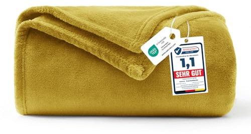WAVVE Kuscheldecke Gelb Decke – Flauschige Fleecedecke 150x200 cm, Warme Sofadecke & Wohndecke, Weicher Sofaüberwurf XL für Couch & Bett